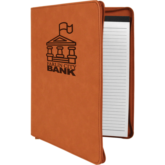 9.5" x 12" Rawhide Leatherette Portfolio with Zipper - Notepad Included - Image 4