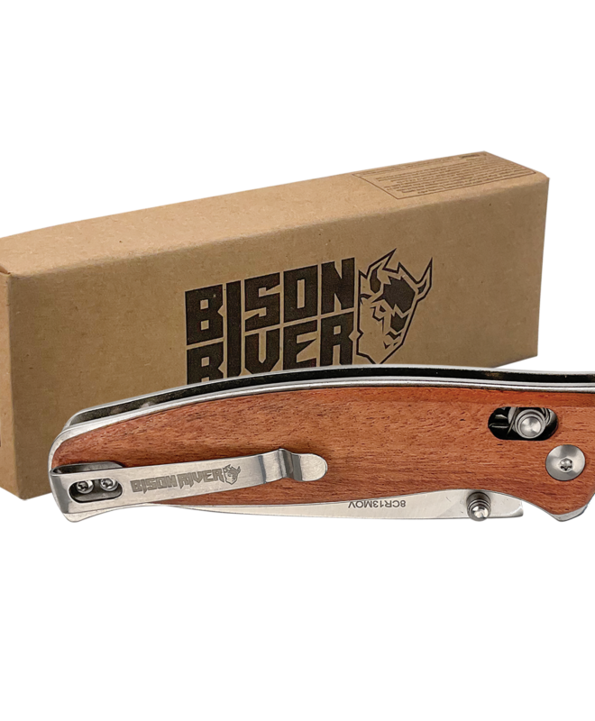 4 1/2" Wood Button Lock Folding Knife