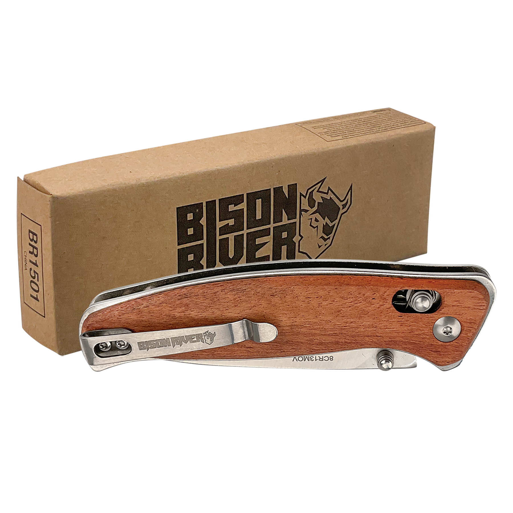 4 1/2" Wood Button Lock Folding Knife